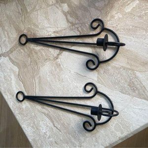 Vintage Black Candle Wrought Iron Sconces